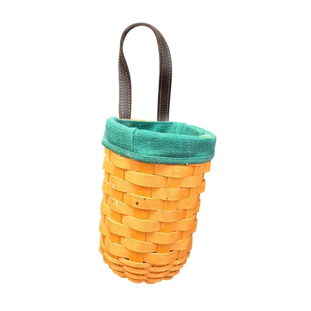 Longaberger Handwoven Hanging Basket Green Liner Leather Handle Dresde Ohio 2001